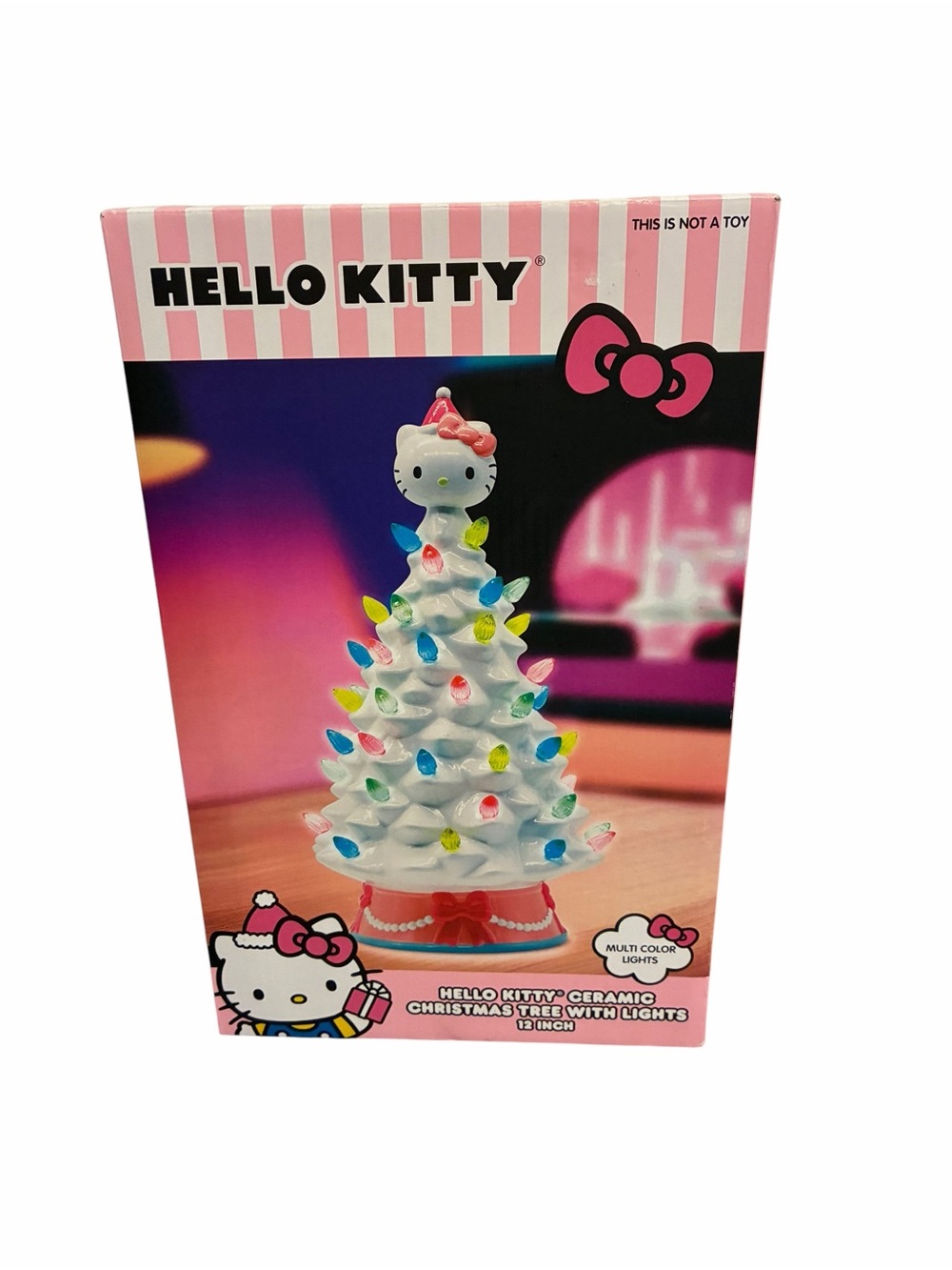 Hello Kitty Ceramic Christmas Tree with Multi Color Lights 12 Inch Sanrio White